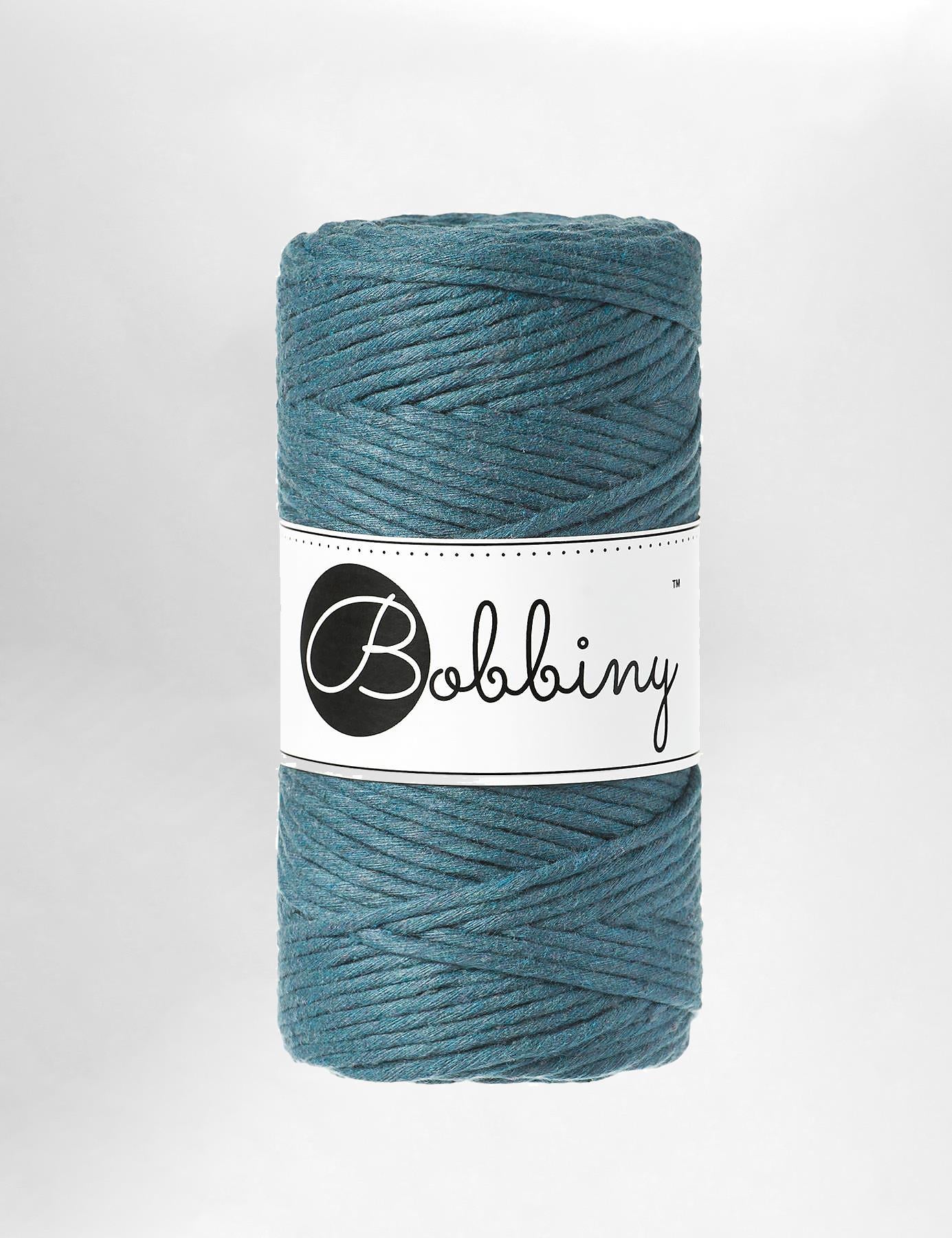 Bobbiny 3mm Peacock Blue single twist recycled cotton macrame cord (100m)