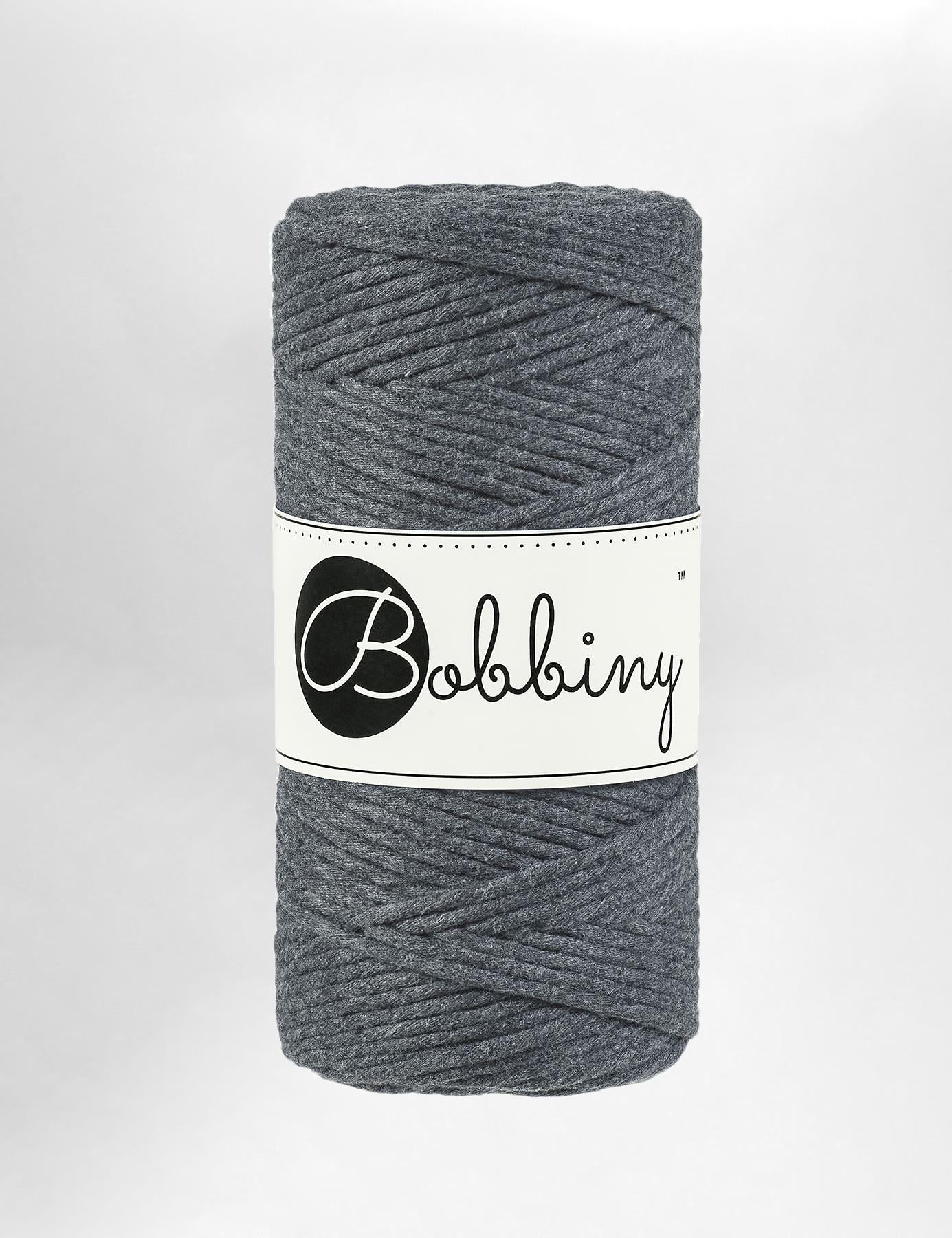 Bobbiny 3mm Charcoal single twist recycled cotton macrame cord (100m)