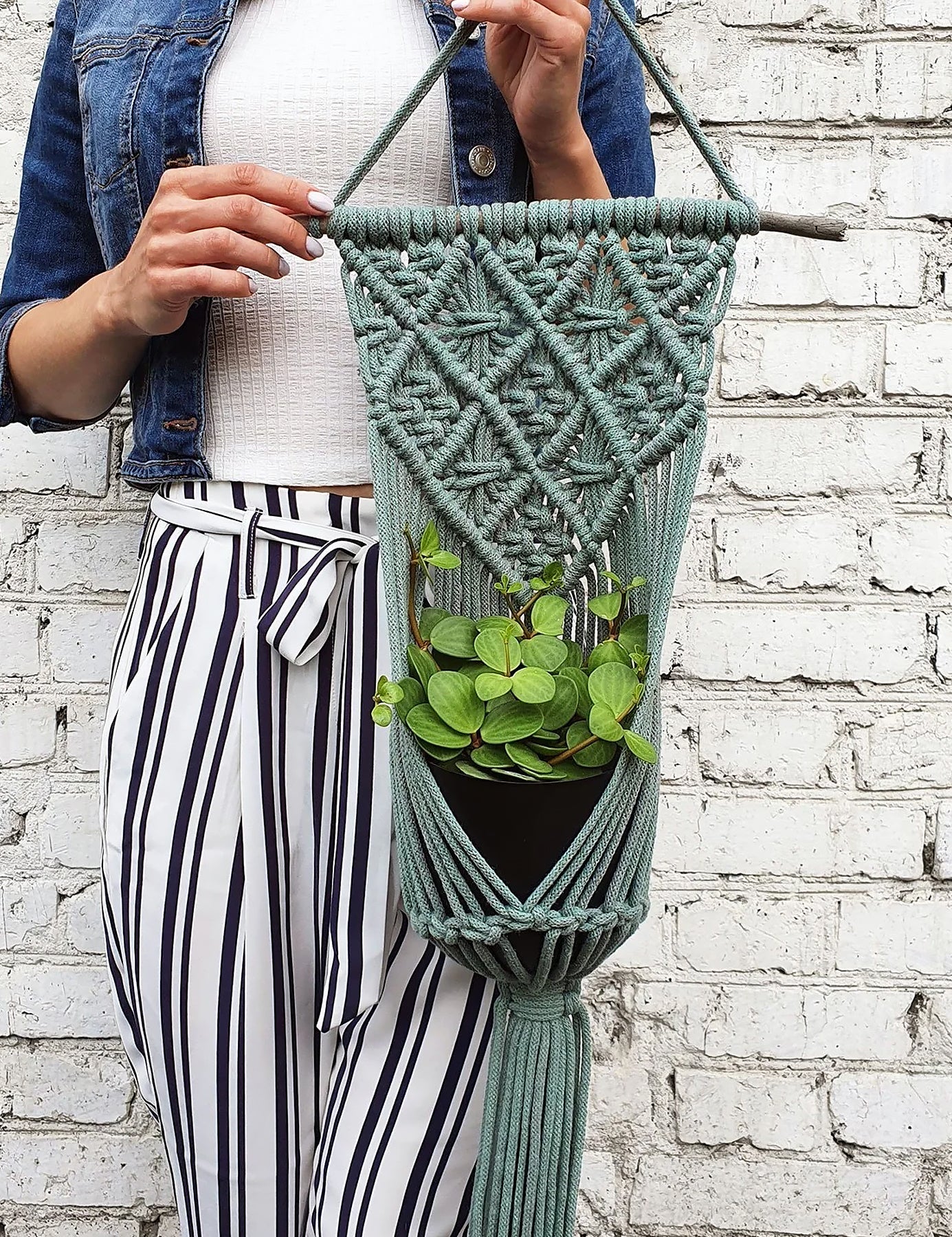 Crocheted hanging basket