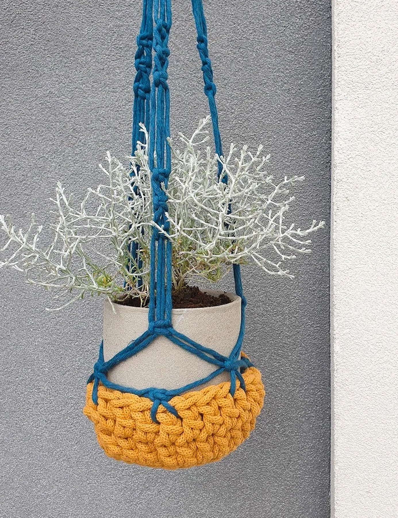 Crocheted hanging basket
