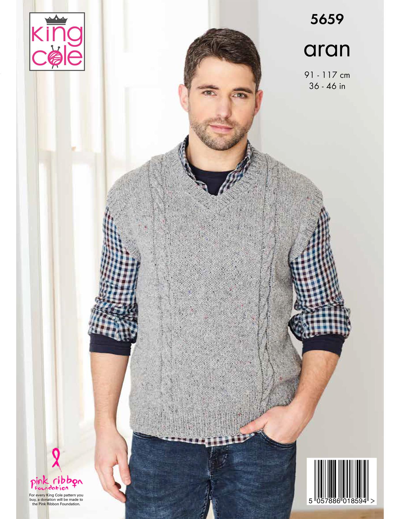 Sweater and sleeveless sweaters aran knitting pattern (5659) by King Cole