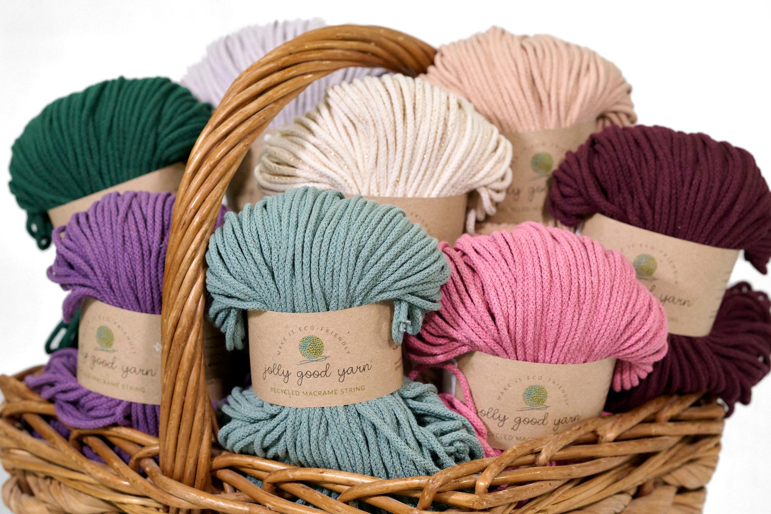 Basket of recycled cotton macrame cord various colours