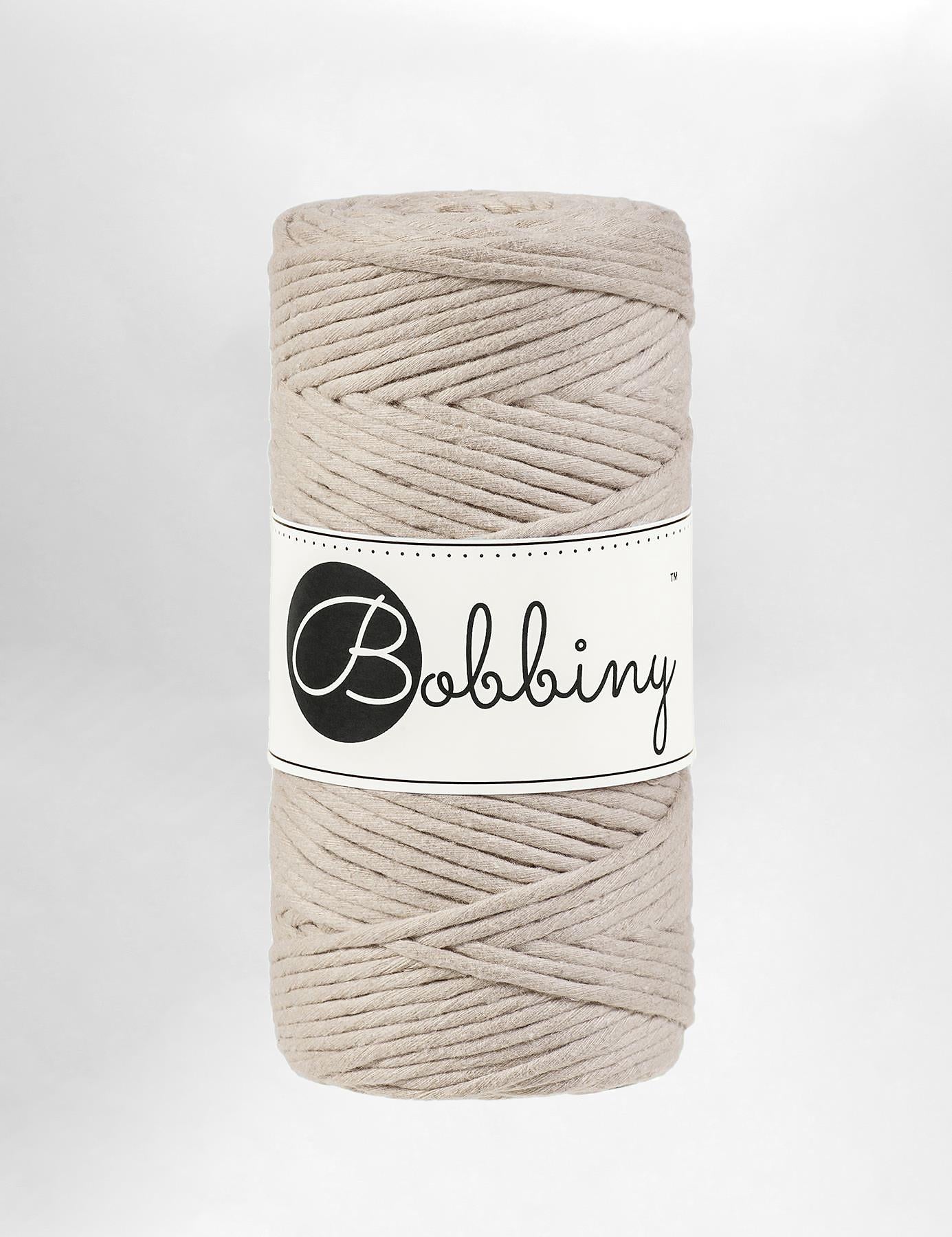 Bobbiny 3mm Beige single twist recycled cotton macrame cord (100m)
