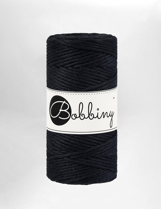 Bobbiny 3mm Black single twist recycled cotton macrame cord (100m)