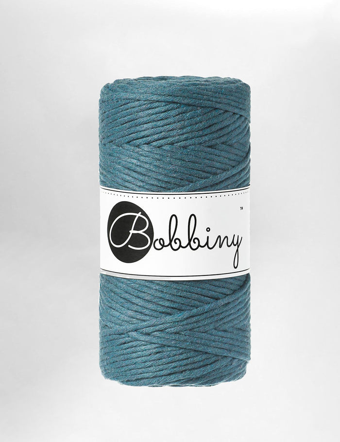 Bobbiny 3mm Peacock Blue single twist recycled cotton macrame cord (100m)