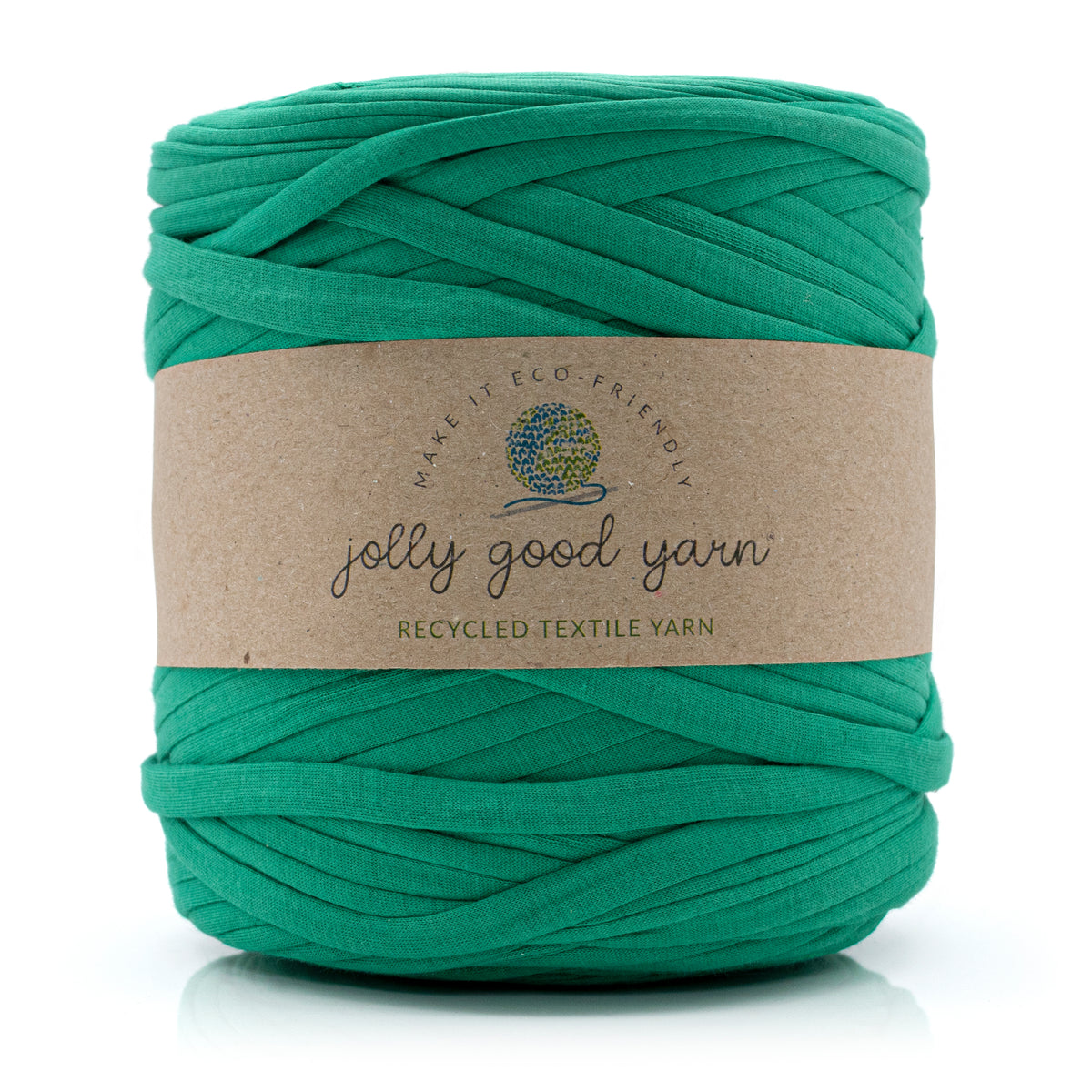 Bright Green skein of yarn with a 'jolly good yarn' label on a white background