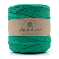 Bright Green skein of yarn with a 'jolly good yarn' label on a white background