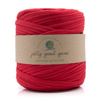Bright Red skein of recycled textile yarn. 