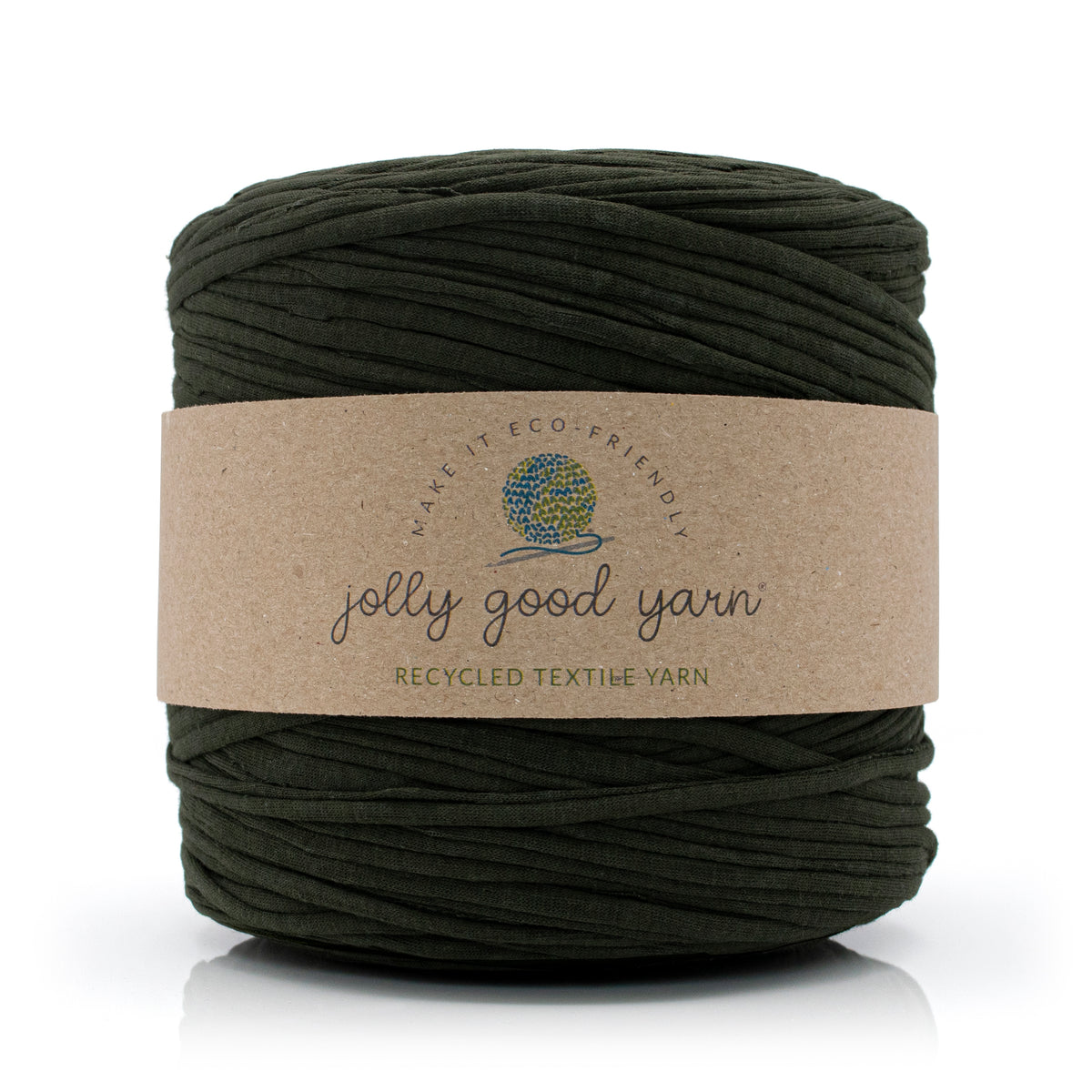 Ball of dark brown yarn with a 'jolly good yarn' label on a white background