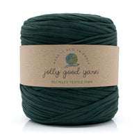 Dark Green skein of yarn with a 'jolly good yarn' label on a white background