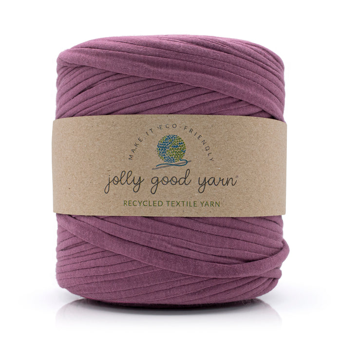 Ball of purple yarn with a 'jolly good yarn' label on a white background