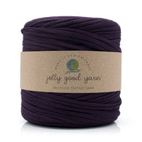 Ball of purple yarn with a 'jolly good yarn' label on a white background