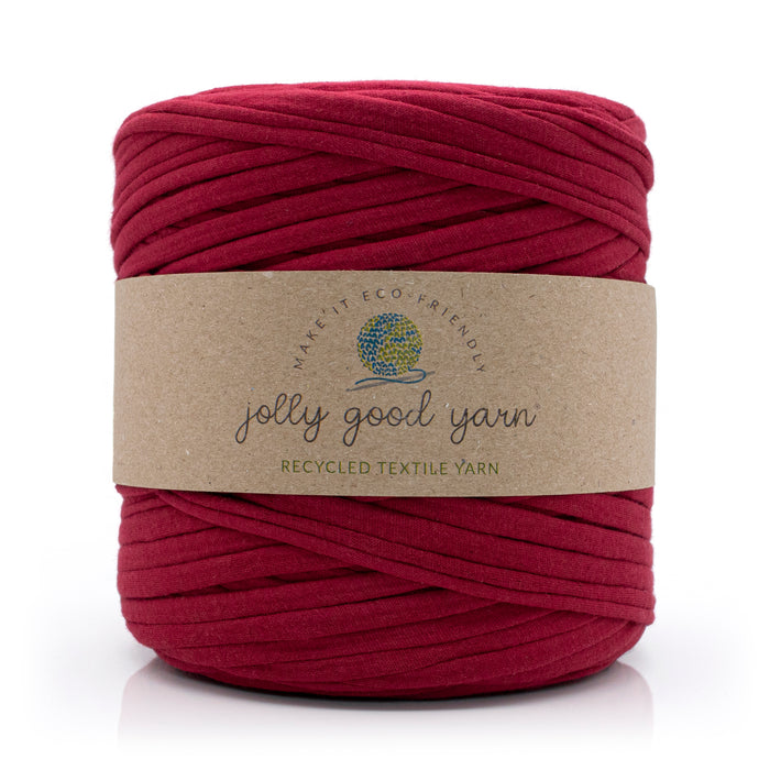 Deep Red skein of yarn with a 'jolly good yarn' label on a white background
