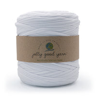 White yarn ball with a Jolly Good Yarn label on a white background