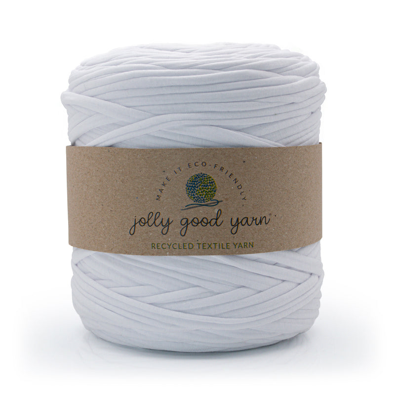 White yarn ball with a Jolly Good Yarn label on a white background