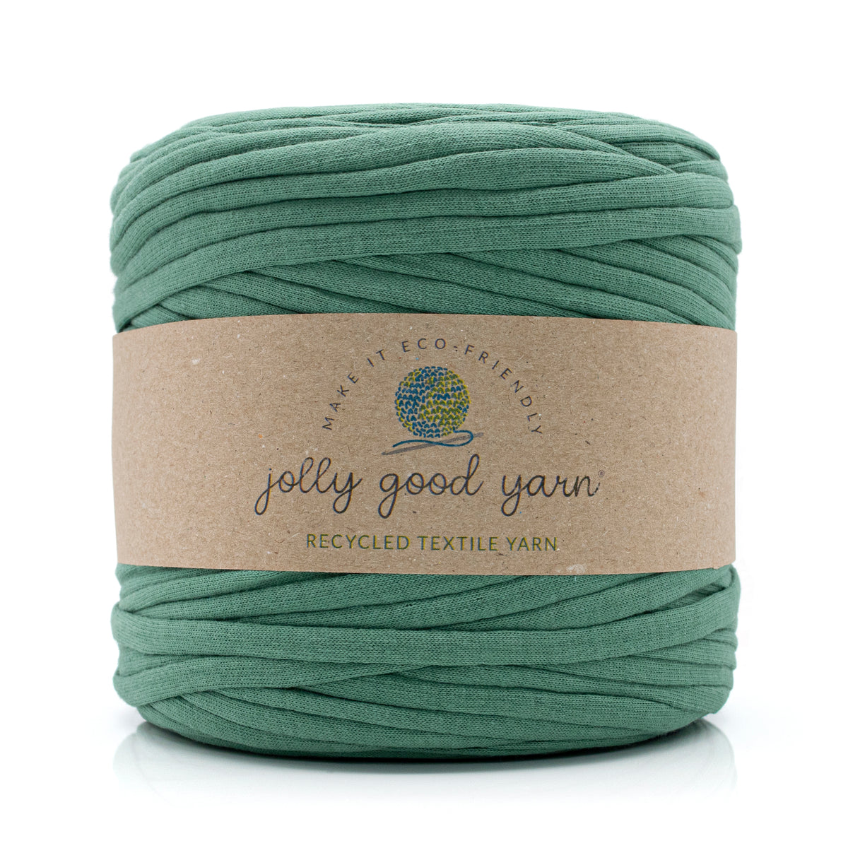 Muted Green skein of yarn with a 'jolly good yarn' label on a white background