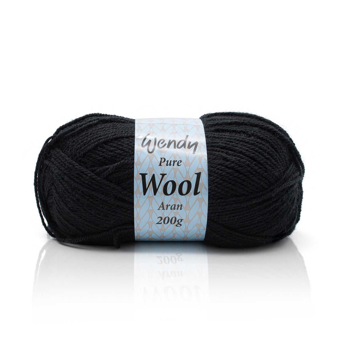 Black yarn ball with a label on a white background