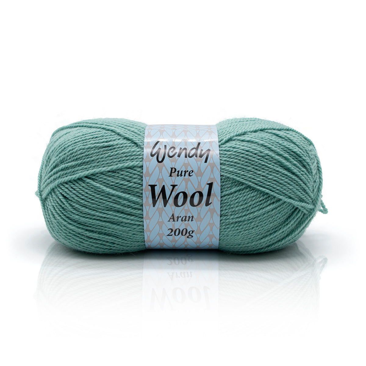 Ball of green yarn with a label on a white background