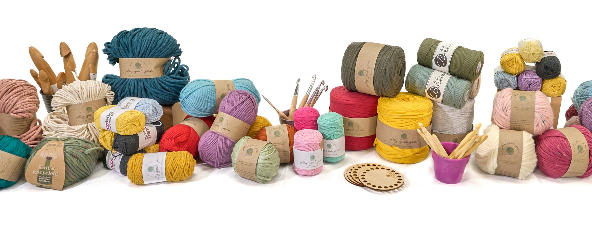 Collection of crafting yarns in many colours