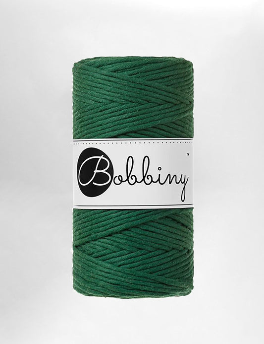 Bobbiny 3mm Pine Green single twist recycled cotton macrame cord (100m)
