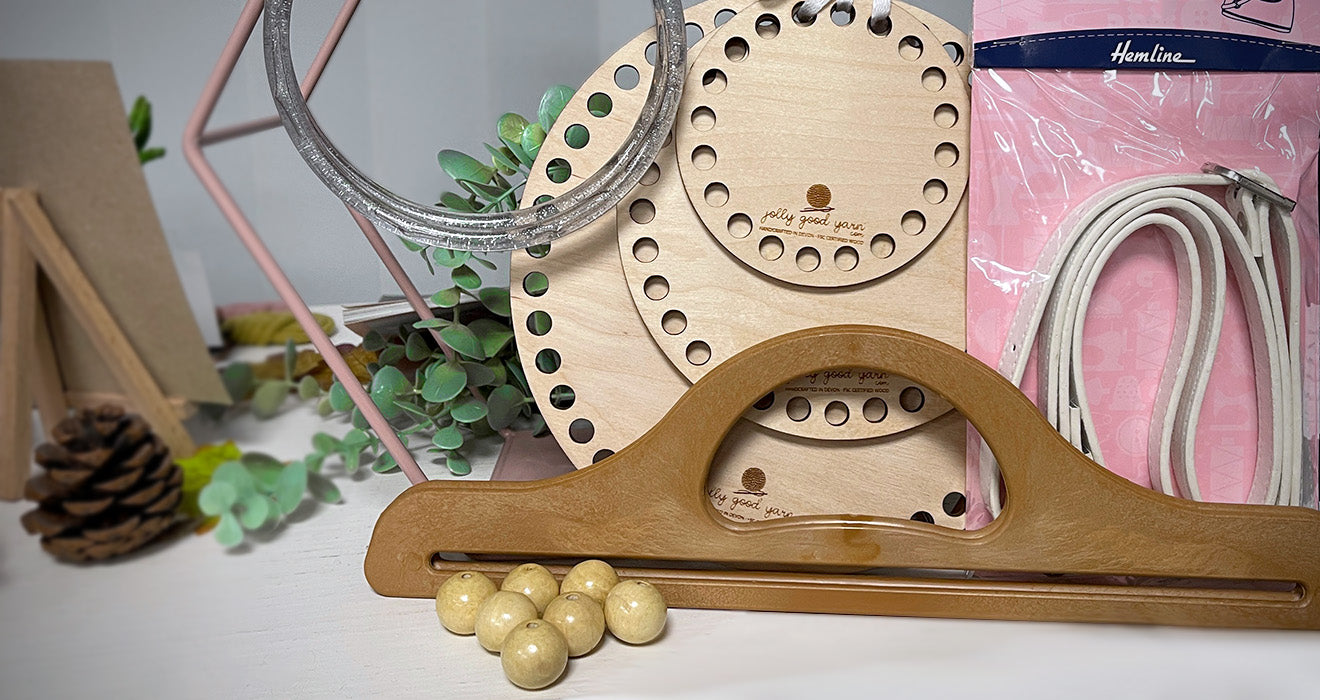 Bag handles, basket bases, and accessories