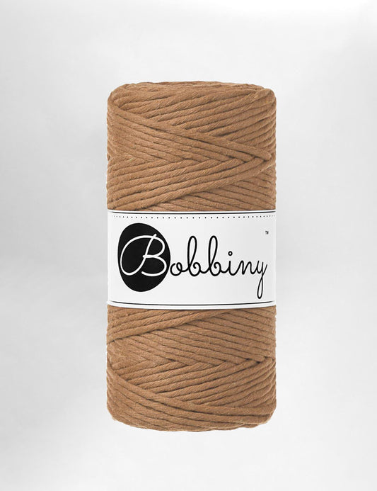 Bobbiny 3mm Caramel single twist recycled cotton macrame cord (100m)