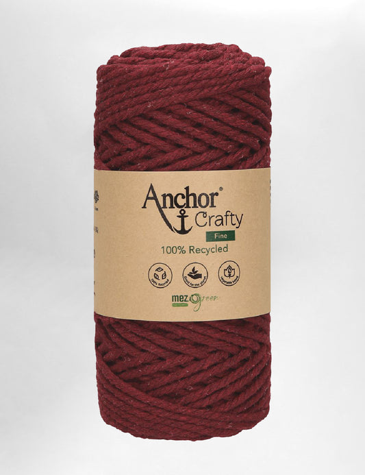 Anchor Crafty 3mm Burgundy 3ply recycled cotton macrame cord (65m)