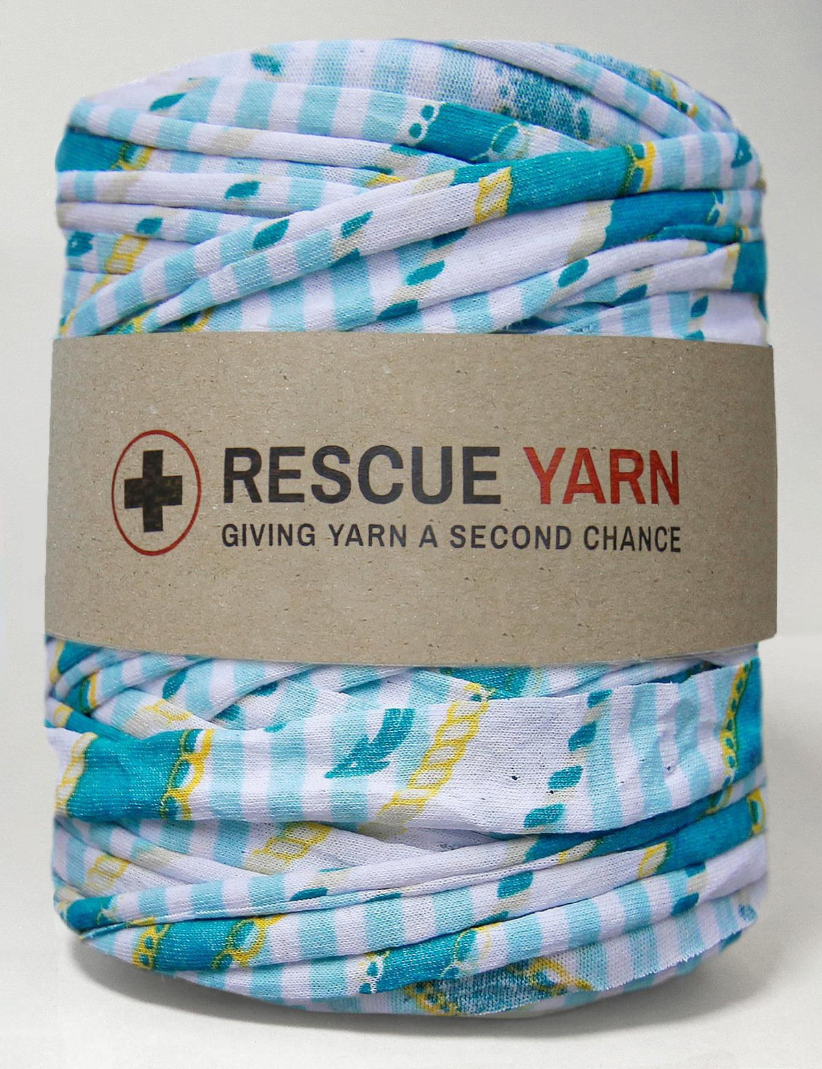 Turquoise patterned t-shirt yarn by Rescue Yarn (100-120m)