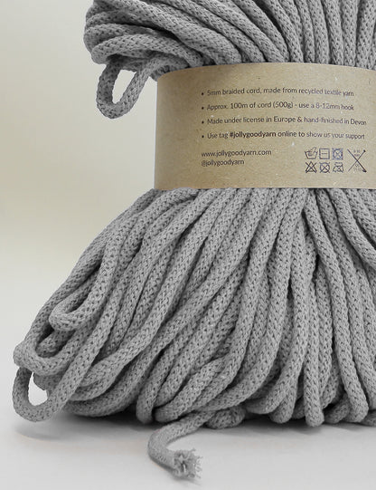 5mm Dawlish Grey recycled cotton macrame cord