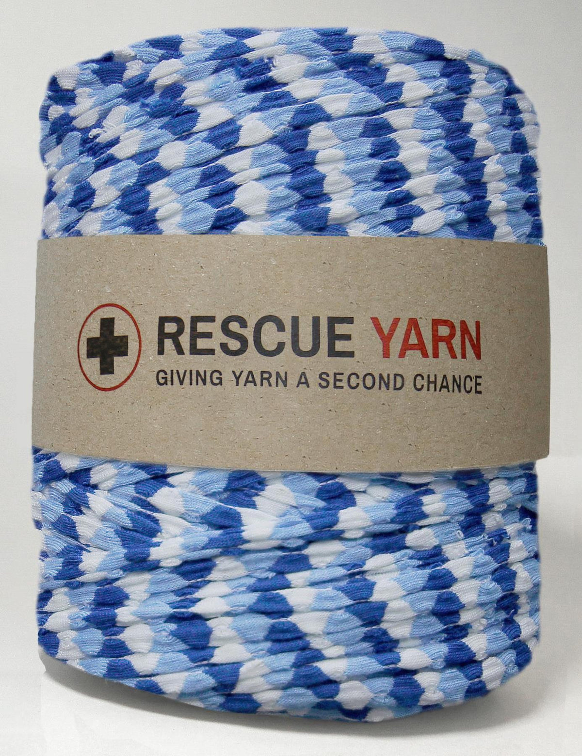 Blue and white patterned t-shirt yarn by Rescue Yarn (100-120m)