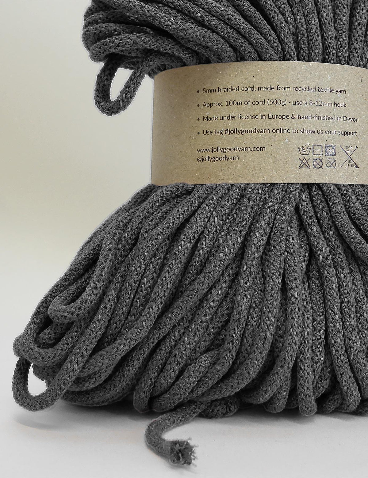 5mm Copplestone Grey recycled cotton macrame cord