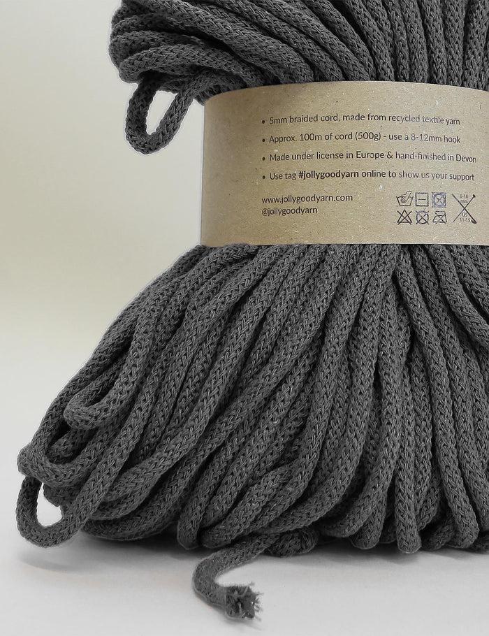 5mm Copplestone Grey recycled cotton macrame cord