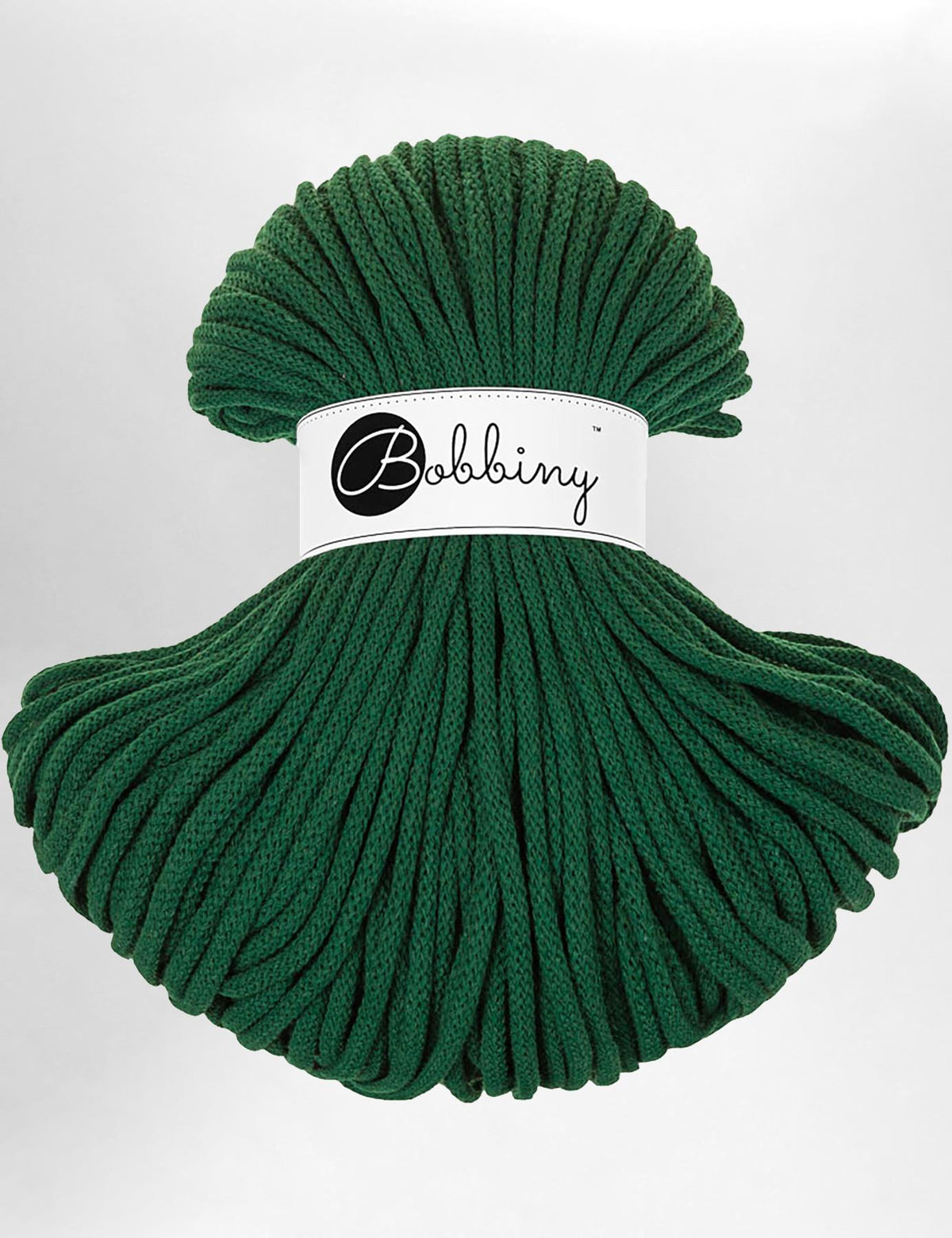 Dark Pine Green 5mm thick macrame cord on a white background.