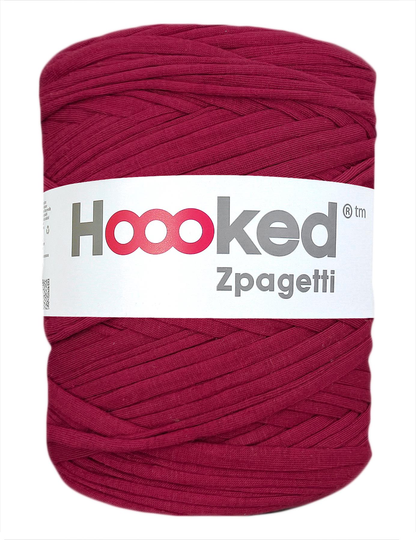 Bright burgundy red t-shirt yarn by Hoooked Zpagetti (100-120m)