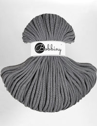 Bobbiny Stone Grey 5mm Braided Macrame Cord (100m)