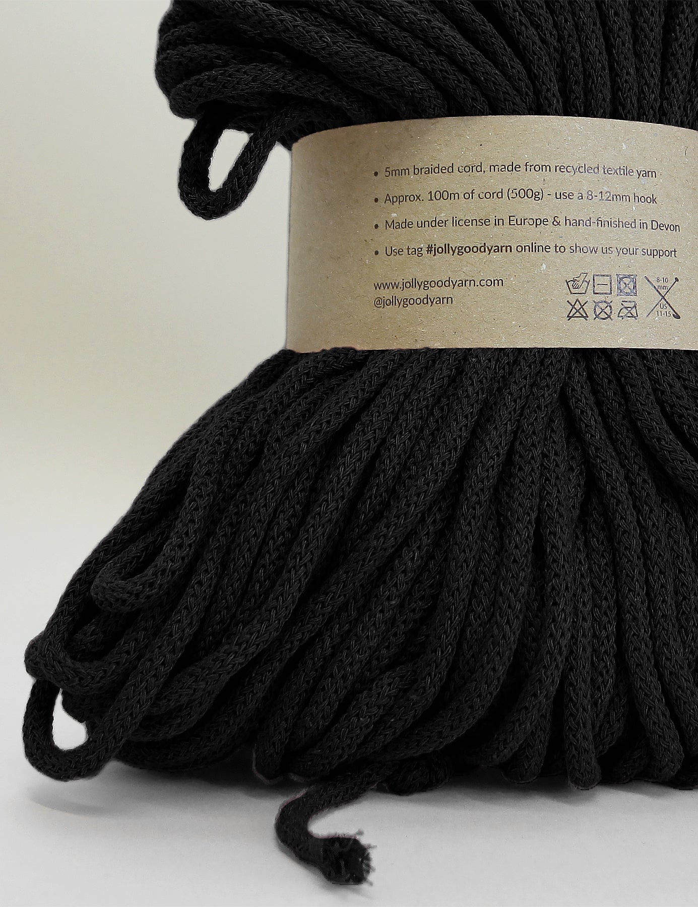 5mm Heavitree Black recycled cotton macrame cord