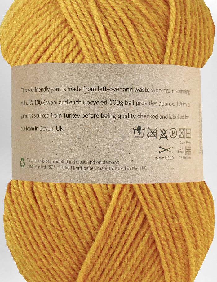 Honiton Yellow 100% upcycled knitting wool (100g)