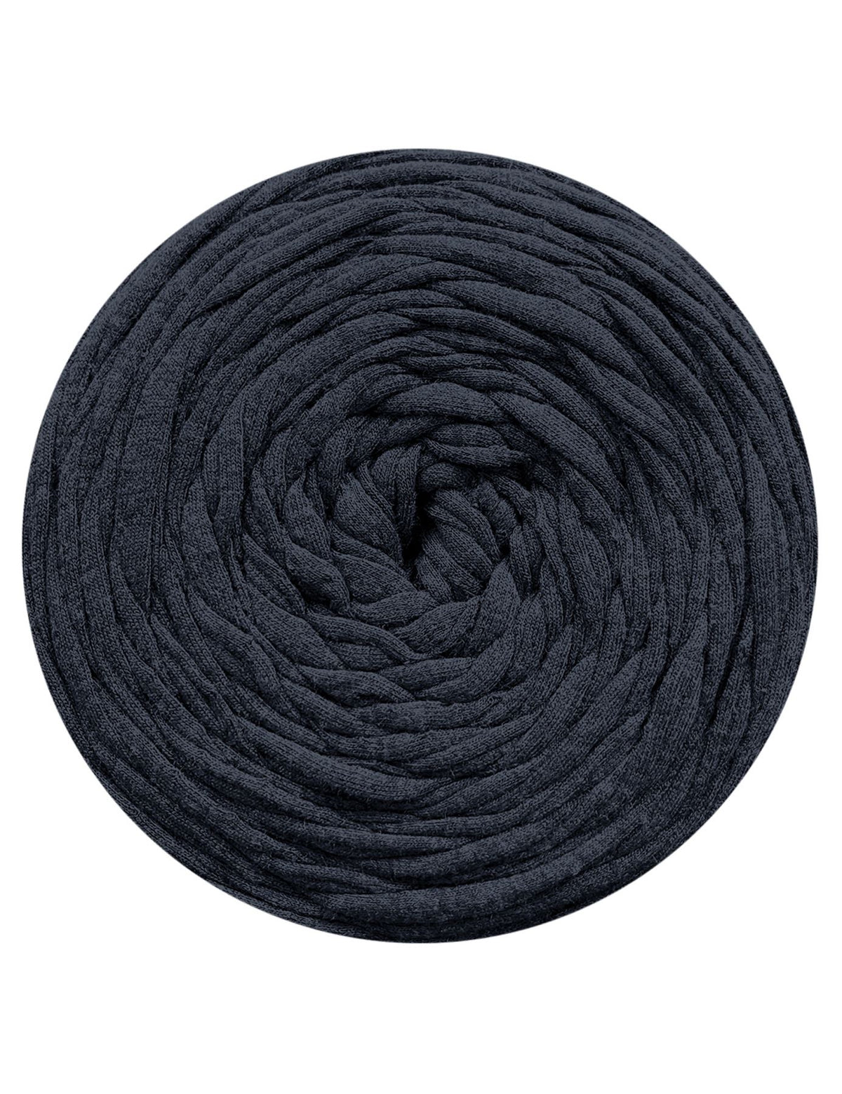 Large ball of dark blue yarn on a white background