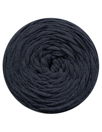 Large ball of dark blue yarn on a white background
