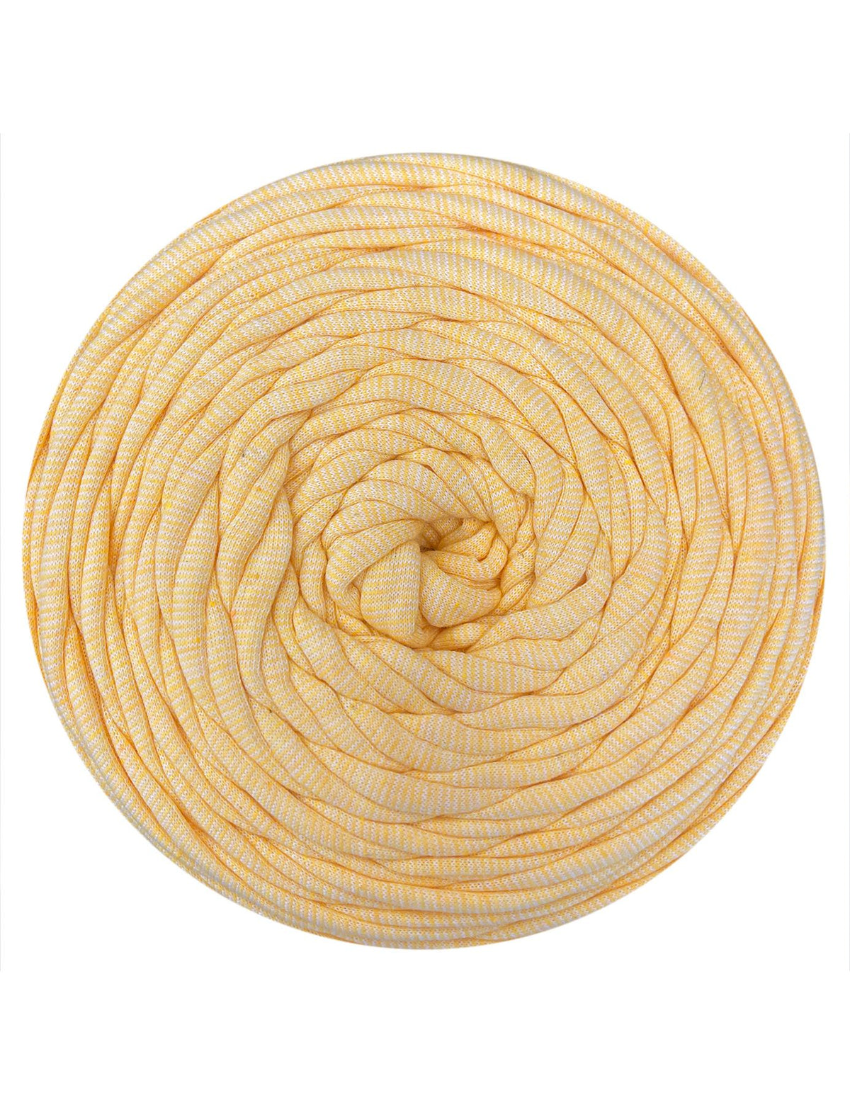 Large ball of yellow yarn on a white background