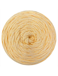 Large ball of yellow yarn on a white background