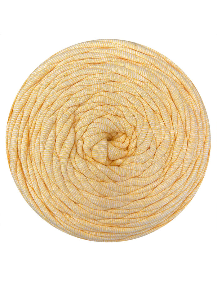 Large ball of yellow yarn on a white background