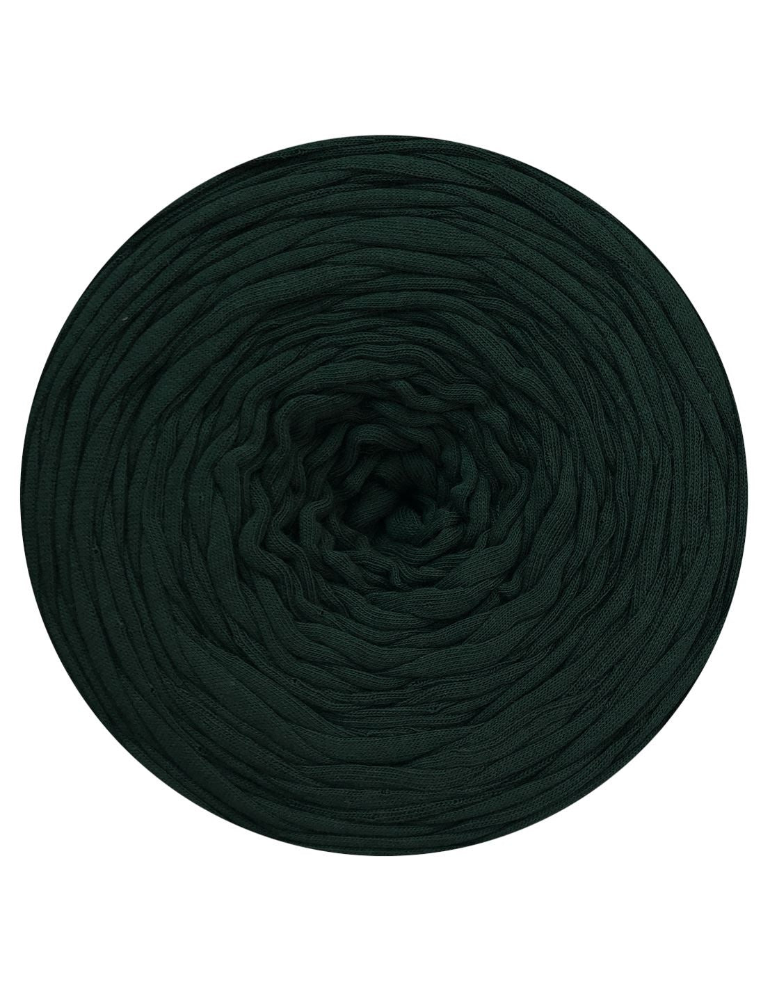 Dark green skein of yarn on a white background