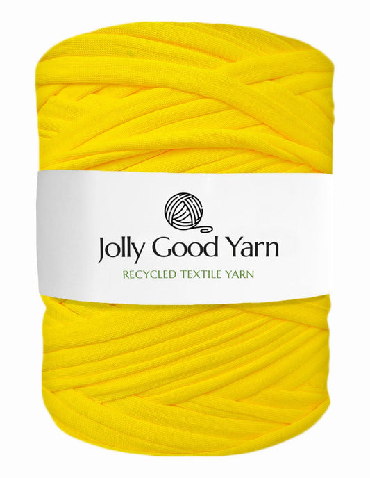 Yellow yarn ball with 'Jolly Good Yarn' label on a white background