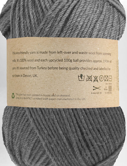 Rockbeare Grey 100% upcycled knitting wool (100g)