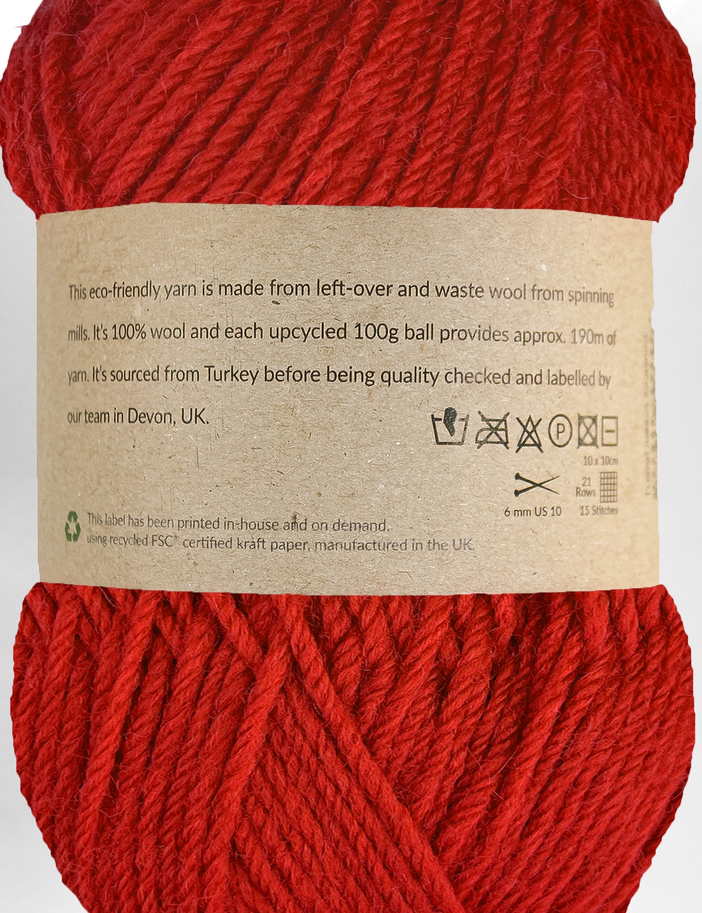 Willand Red 100% upcycled knitting wool (100g)