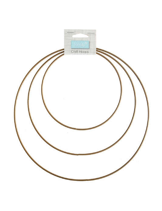 Trimits Set of 3 Metal Craft Rings (TRH15) gold macrame hoops (15, 20, 25cm)