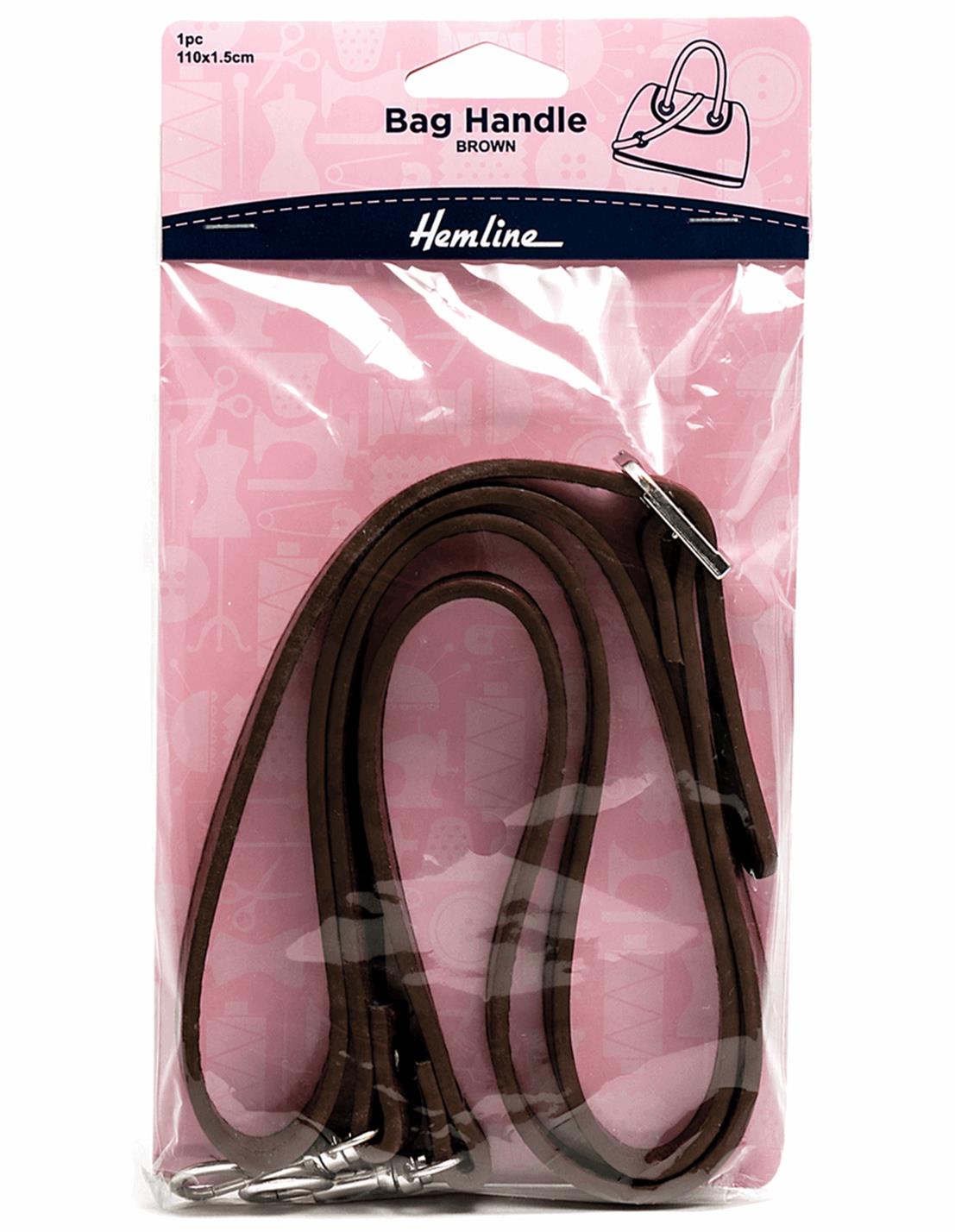 Hemline brown leather effect bag handles (H4512.BR)  - 110cm