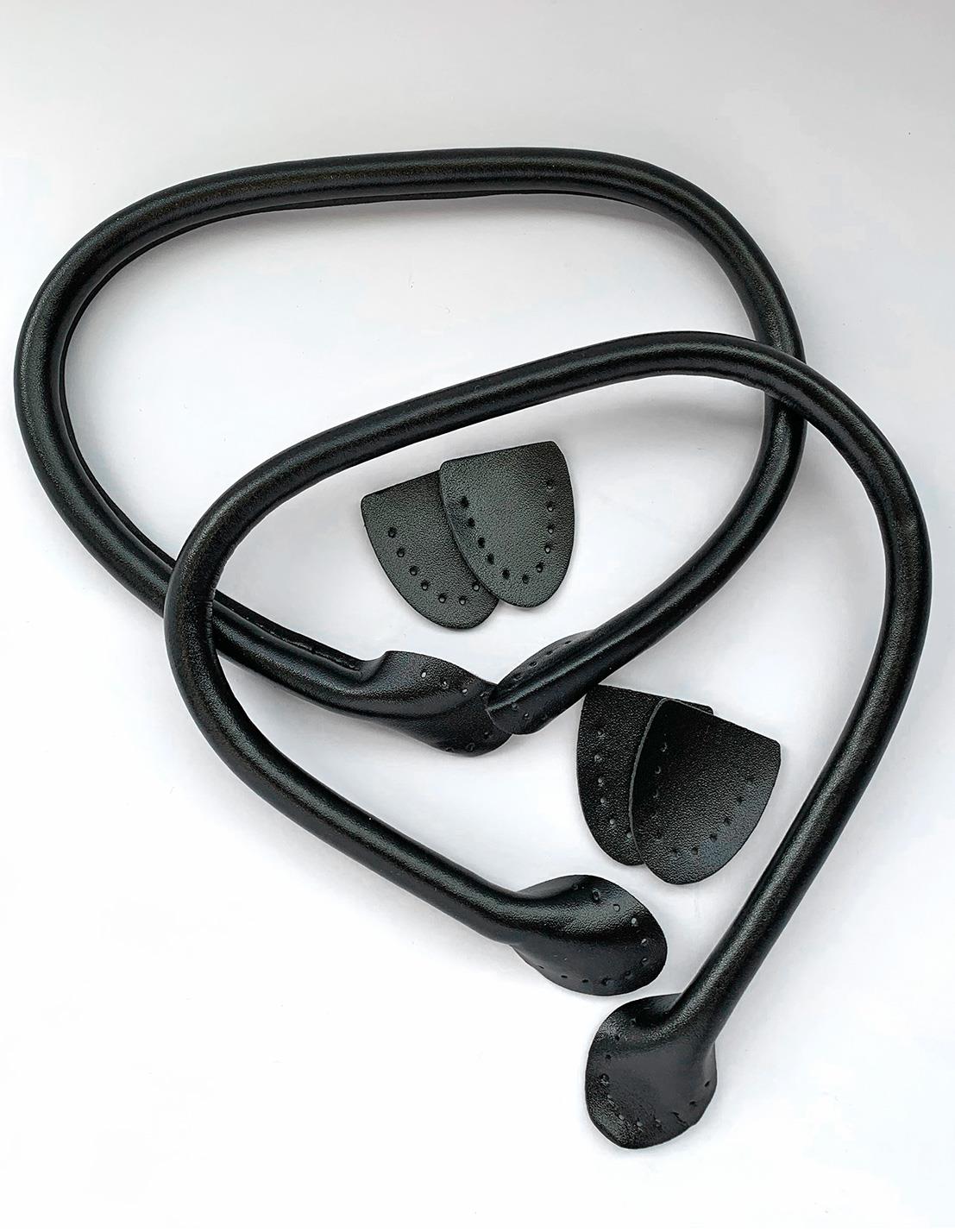 Hemline black leather effect soft bag handles (H4511.BK) - 51cm