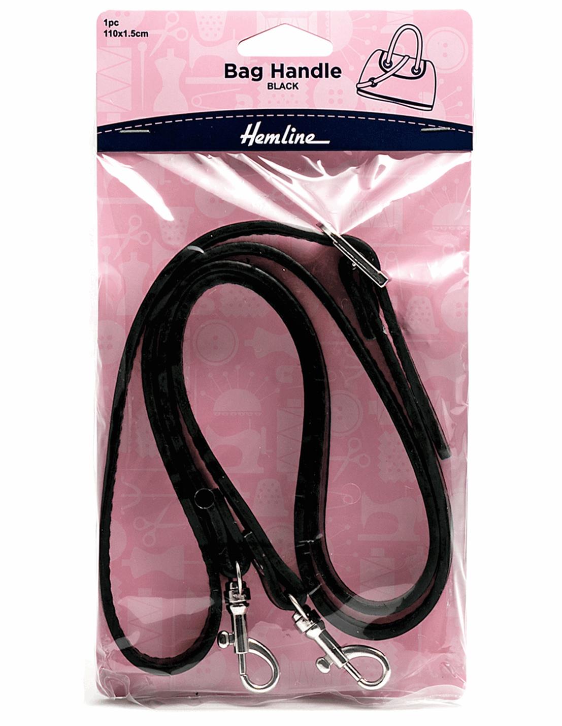 Hemline black leather effect bag handles (H4512.BK) - 110cm